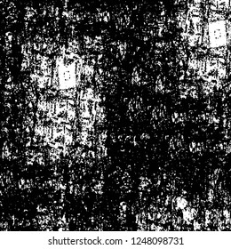 Grunge overlay layer. Abstract black and white vector background. Monochrome vintage surface with dirty pattern in cracks, spots, dots. Old painted wall in dark horror style design