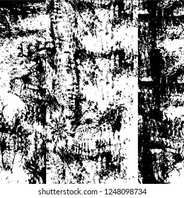 Grunge overlay layer. Abstract black and white vector background. Monochrome vintage surface with dirty pattern in cracks, spots, dots. Old painted wall in dark horror style design