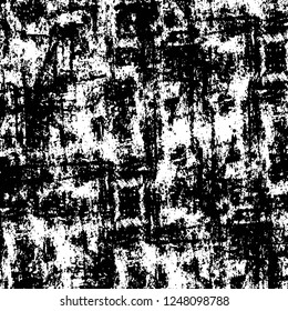 Grunge overlay layer. Abstract black and white vector background. Monochrome vintage surface with dirty pattern in cracks, spots, dots. Old painted wall in dark horror style design