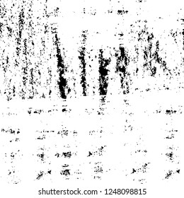 Grunge overlay layer. Abstract black and white vector background. Monochrome vintage surface with dirty pattern in cracks, spots, dots. Old painted wall in dark horror style design