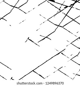 Grunge overlay layer. Abstract black and white vector background. Monochrome vintage surface with dirty pattern in cracks, spots, dots. Old painted wall in dark horror style design