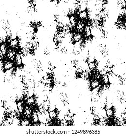 Grunge overlay layer. Abstract black and white vector background. Monochrome vintage surface with dirty pattern in cracks, spots, dots. Old painted wall in dark horror style design