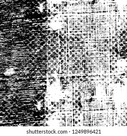 Capa superpuesta gruesa. Fondo de los vectores en blanco y negro abstracto. Superficie vintage monocromática con un patrón sucio en grietas, puntos, puntos. Antiguo muro pintado con un diseño de horror oscuro