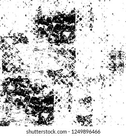 Grunge overlay layer. Abstract black and white vector background. Monochrome vintage surface with dirty pattern in cracks, spots, dots. Old painted wall in dark horror style design