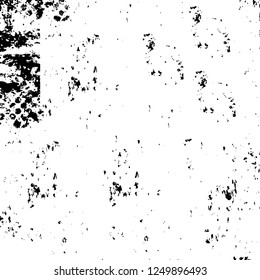 Grunge overlay layer. Abstract black and white vector background. Monochrome vintage surface with dirty pattern in cracks, spots, dots. Old painted wall in dark horror style design