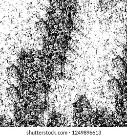 Grunge overlay layer. Abstract black and white vector background. Monochrome vintage surface with dirty pattern in cracks, spots, dots. Old painted wall in dark horror style design