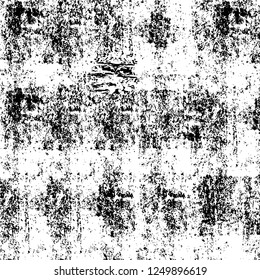 Grunge overlay layer. Abstract black and white vector background. Monochrome vintage surface with dirty pattern in cracks, spots, dots. Old painted wall in dark horror style design