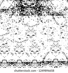 Grunge overlay layer. Abstract black and white vector background. Monochrome vintage surface with dirty pattern in cracks, spots, dots. Old painted wall in dark horror style design