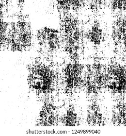 Grunge overlay layer. Abstract black and white vector background. Monochrome vintage surface with dirty pattern in cracks, spots, dots. Old painted wall in dark horror style design