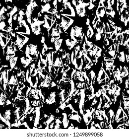 Grunge overlay layer. Abstract black and white vector background. Monochrome vintage surface with dirty pattern in cracks, spots, dots. Old painted wall in dark horror style design