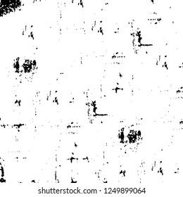 Grunge overlay layer. Abstract black and white vector background. Monochrome vintage surface with dirty pattern in cracks, spots, dots. Old painted wall in dark horror style design