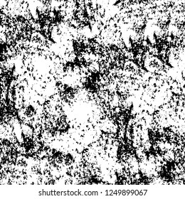 Grunge overlay layer. Abstract black and white vector background. Monochrome vintage surface with dirty pattern in cracks, spots, dots. Old painted wall in dark horror style design