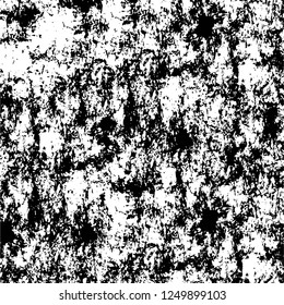 Grunge overlay layer. Abstract black and white vector background. Monochrome vintage surface with dirty pattern in cracks, spots, dots. Old painted wall in dark horror style design