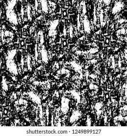 Grunge overlay layer. Abstract black and white vector background. Monochrome vintage surface with dirty pattern in cracks, spots, dots. Old painted wall in dark horror style design