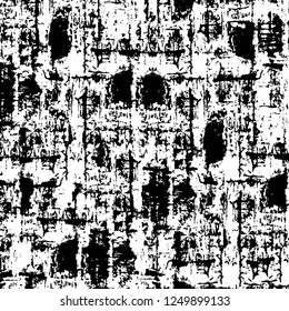 Grunge overlay layer. Abstract black and white vector background. Monochrome vintage surface with dirty pattern in cracks, spots, dots. Old painted wall in dark horror style design