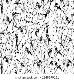 Grunge overlay layer. Abstract black and white vector background. Monochrome vintage surface with dirty pattern in cracks, spots, dots. Old painted wall in dark horror style design