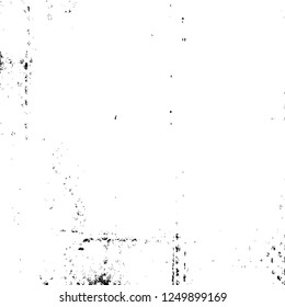 Grunge overlay layer. Abstract black and white vector background. Monochrome vintage surface with dirty pattern in cracks, spots, dots. Old painted wall in dark horror style design