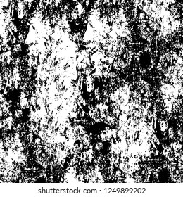 Grunge overlay layer. Abstract black and white vector background. Monochrome vintage surface with dirty pattern in cracks, spots, dots. Old painted wall in dark horror style design