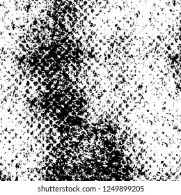 Grunge overlay layer. Abstract black and white vector background. Monochrome vintage surface with dirty pattern in cracks, spots, dots. Old painted wall in dark horror style design