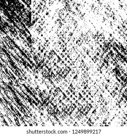 Grunge overlay layer. Abstract black and white vector background. Monochrome vintage surface with dirty pattern in cracks, spots, dots. Old painted wall in dark horror style design