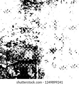 Grunge overlay layer. Abstract black and white vector background. Monochrome vintage surface with dirty pattern in cracks, spots, dots. Old painted wall in dark horror style design