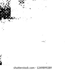 Grunge overlay layer. Abstract black and white vector background. Monochrome vintage surface with dirty pattern in cracks, spots, dots. Old painted wall in dark horror style design