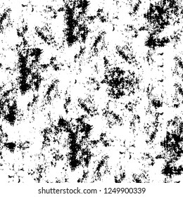 Grunge overlay layer. Abstract black and white vector background. Monochrome vintage surface with dirty pattern in cracks, spots, dots. Old painted wall in dark horror style design