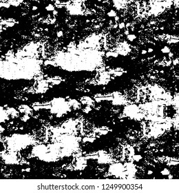 Grunge overlay layer. Abstract black and white vector background. Monochrome vintage surface with dirty pattern in cracks, spots, dots. Old painted wall in dark horror style design