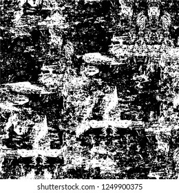 Grunge overlay layer. Abstract black and white vector background. Monochrome vintage surface with dirty pattern in cracks, spots, dots. Old painted wall in dark horror style design