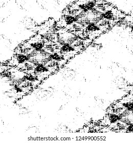 Grunge overlay layer. Abstract black and white vector background. Monochrome vintage surface with dirty pattern in cracks, spots, dots. Old painted wall in dark horror style design
