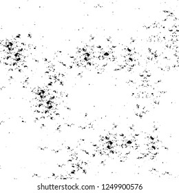 Grunge overlay layer. Abstract black and white vector background. Monochrome vintage surface with dirty pattern in cracks, spots, dots. Old painted wall in dark horror style design