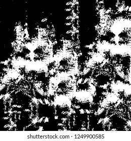 Grunge overlay layer. Abstract black and white vector background. Monochrome vintage surface with dirty pattern in cracks, spots, dots. Old painted wall in dark horror style design