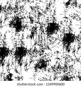 Grunge overlay layer. Abstract black and white vector background. Monochrome vintage surface with dirty pattern in cracks, spots, dots. Old painted wall in dark horror style design