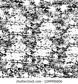 Grunge overlay layer. Abstract black and white vector background. Monochrome vintage surface with dirty pattern in cracks, spots, dots. Old painted wall in dark horror style design