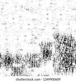 Grunge overlay layer. Abstract black and white vector background. Monochrome vintage surface with dirty pattern in cracks, spots, dots. Old painted wall in dark horror style design
