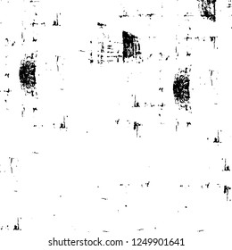 Grunge overlay layer. Abstract black and white vector background. Monochrome vintage surface with dirty pattern in cracks, spots, dots. Old painted wall in dark horror style design