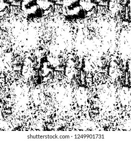 Grunge overlay layer. Abstract black and white vector background. Monochrome vintage surface with dirty pattern in cracks, spots, dots. Old painted wall in dark horror style design