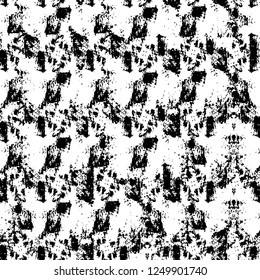 Grunge overlay layer. Abstract black and white vector background. Monochrome vintage surface with dirty pattern in cracks, spots, dots. Old painted wall in dark horror style design