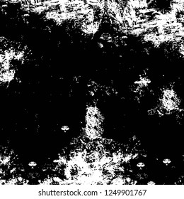 Grunge overlay layer. Abstract black and white vector background. Monochrome vintage surface with dirty pattern in cracks, spots, dots. Old painted wall in dark horror style design
