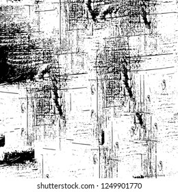Grunge overlay layer. Abstract black and white vector background. Monochrome vintage surface with dirty pattern in cracks, spots, dots. Old painted wall in dark horror style design