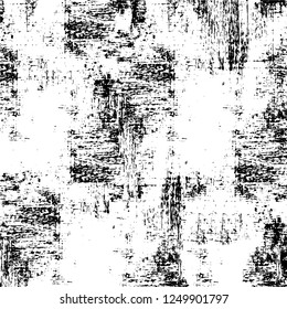 Grunge overlay layer. Abstract black and white vector background. Monochrome vintage surface with dirty pattern in cracks, spots, dots. Old painted wall in dark horror style design