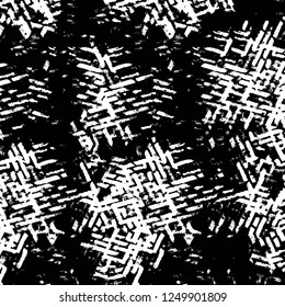 Grunge overlay layer. Abstract black and white vector background. Monochrome vintage surface with dirty pattern in cracks, spots, dots. Old painted wall in dark horror style design