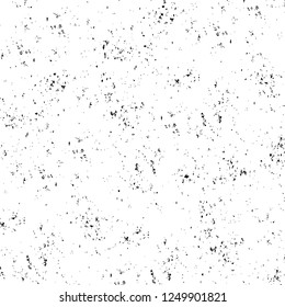 Grunge overlay layer. Abstract black and white vector background. Monochrome vintage surface with dirty pattern in cracks, spots, dots. Old painted wall in dark horror style design
