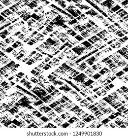 Grunge overlay layer. Abstract black and white vector background. Monochrome vintage surface with dirty pattern in cracks, spots, dots. Old painted wall in dark horror style design