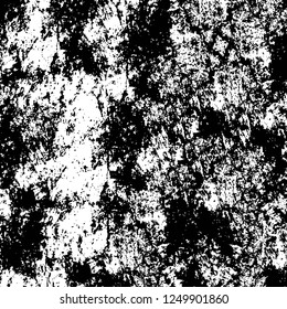 Grunge overlay layer. Abstract black and white vector background. Monochrome vintage surface with dirty pattern in cracks, spots, dots. Old painted wall in dark horror style design