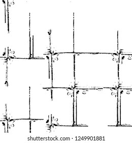 Grunge overlay layer. Abstract black and white vector background. Monochrome vintage surface with dirty pattern in cracks, spots, dots. Old painted wall in dark horror style design