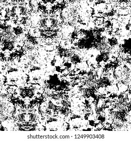 Grunge overlay layer. Abstract black and white vector background. Monochrome vintage surface with dirty pattern in cracks, spots, dots. Old painted wall in dark horror style design