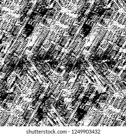 Grunge overlay layer. Abstract black and white vector background. Monochrome vintage surface with dirty pattern in cracks, spots, dots. Old painted wall in dark horror style design