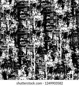 Grunge overlay layer. Abstract black and white vector background. Monochrome vintage surface with dirty pattern in cracks, spots, dots. Old painted wall in dark horror style design