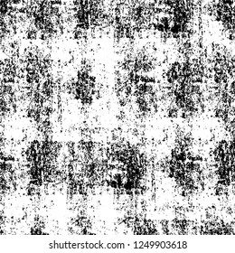 Grunge overlay layer. Abstract black and white vector background. Monochrome vintage surface with dirty pattern in cracks, spots, dots. Old painted wall in dark horror style design